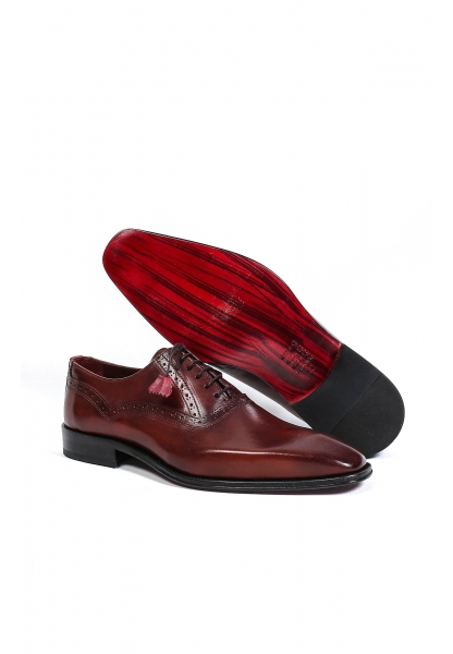 Ayakkabıhane Dövme Kösele Taban El Boyaması ve El işçilikli Kahve Erkek Klasik Ayakkabı