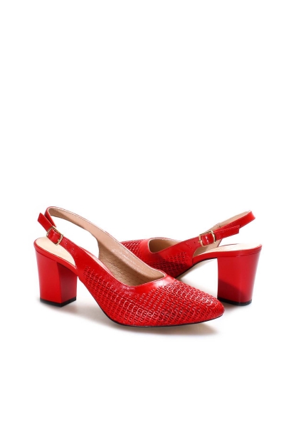 Ayakkabıhane İçi Dışı Hakiki Deri Kırmızı Kadın Kalın Topuklu Şık Ayakkabı AH07064261360