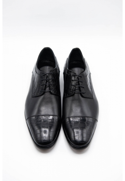 Ayakkabıhane Özel Üretim Kösele Taban Hakiki Deri Siyah Erkek Klasik Ayakkabı CEK777 EA006