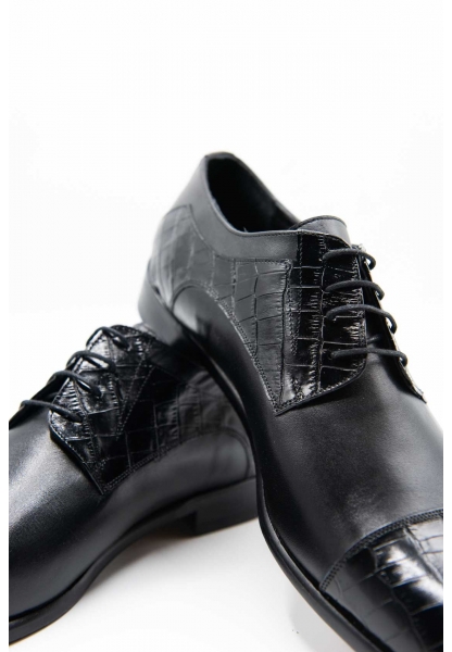 Ayakkabıhane Özel Üretim Kösele Taban Hakiki Deri Siyah Erkek Klasik Ayakkabı CEK777 EA006