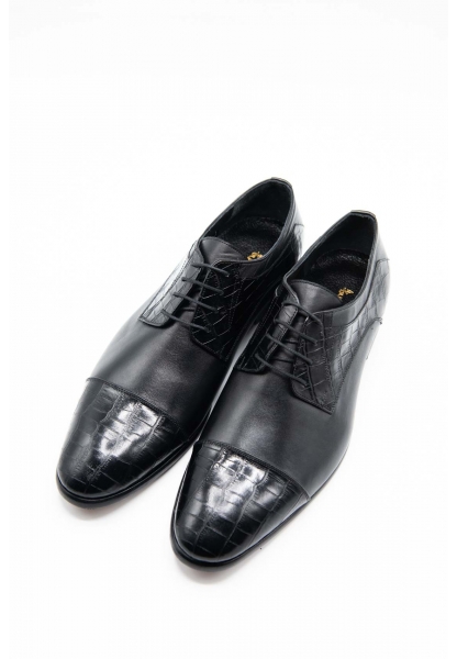 Ayakkabıhane Özel Üretim Kösele Taban Hakiki Deri Siyah Erkek Klasik Ayakkabı CEK777 EA006