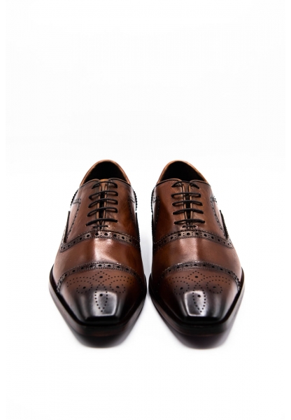 Ayakkabıhane Özel Üretim Kösele Taban Hakiki Deri Kahve El Boyama Erkek Klasik Ayakkabı CEK777 EA008