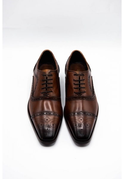 Ayakkabıhane Özel Üretim Kösele Taban Hakiki Deri Kahve El Boyama Erkek Klasik Ayakkabı CEK777 EA008