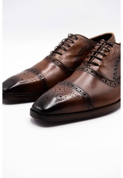 Ayakkabıhane Özel Üretim Kösele Taban Hakiki Deri Kahve El Boyama Erkek Klasik Ayakkabı CEK777 EA008