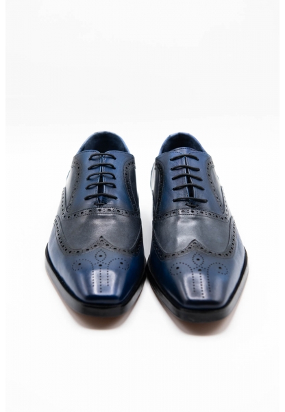 Ayakkabıhane Özel Üretim Kösele Taban Hakiki Deri Mavi El Boyama Erkek Klasik Ayakkabı CEK777 EA011