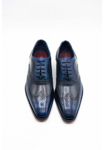 Ayakkabıhane Özel Üretim Kösele Taban Hakiki Deri Mavi El Boyama Erkek Klasik Ayakkabı CEK777 EA011