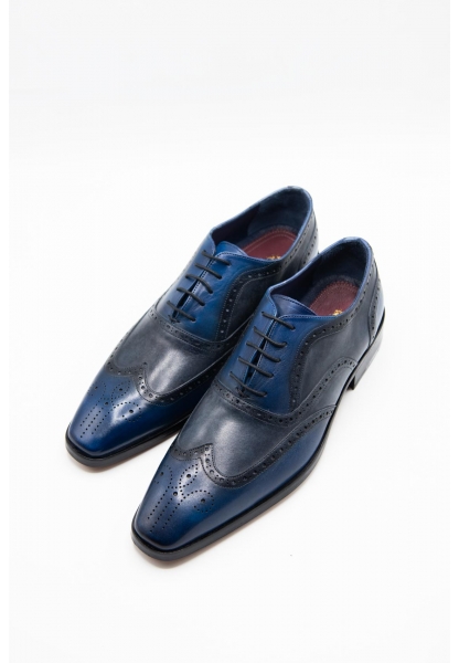 Ayakkabıhane Özel Üretim Kösele Taban Hakiki Deri Mavi El Boyama Erkek Klasik Ayakkabı CEK777 EA011