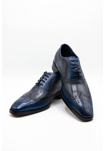 Ayakkabıhane Özel Üretim Kösele Taban Hakiki Deri Mavi El Boyama Erkek Klasik Ayakkabı CEK777 EA011