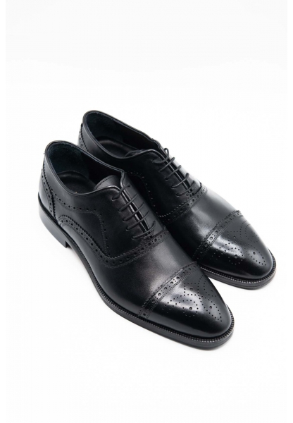 Ayakkabıhane Özel Üretim Kösele Taban Hakiki Deri Siyah Erkek Klasik Ayakkabı CEK777 EA0012