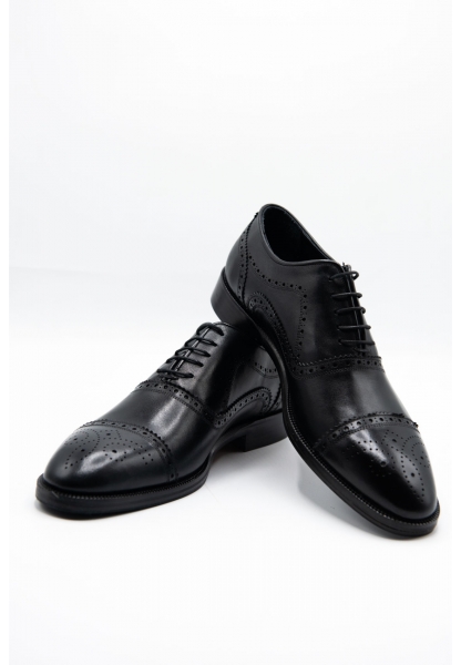 Ayakkabıhane Özel Üretim Kösele Taban Hakiki Deri Siyah Erkek Klasik Ayakkabı CEK777 EA0012