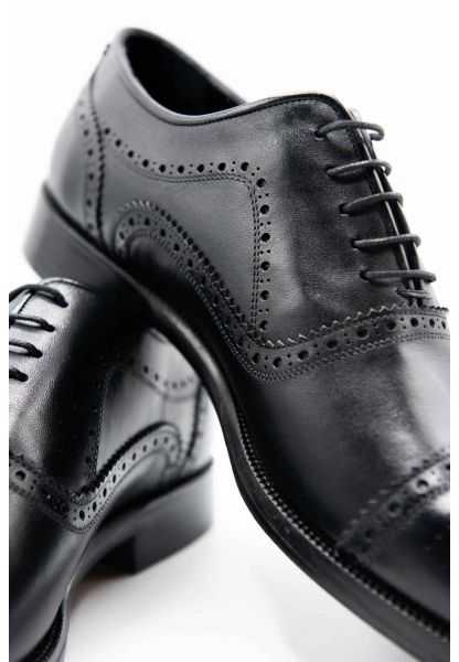 Ayakkabıhane Özel Üretim Kösele Taban Hakiki Deri Siyah Erkek Klasik Ayakkabı CEK777 EA0012