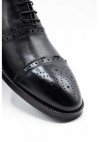 Ayakkabıhane Özel Üretim Kösele Taban Hakiki Deri Siyah Erkek Klasik Ayakkabı CEK777 EA0012