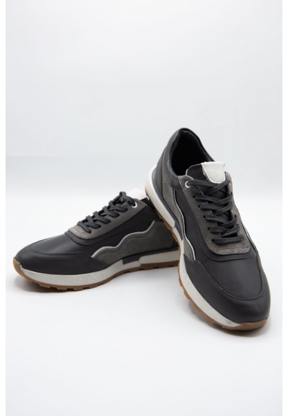 Ayakkabıhane İçi Dışı Hakiki Deri Gri Erkek Spor Sneaker Ayakkabı CEK777 EA015