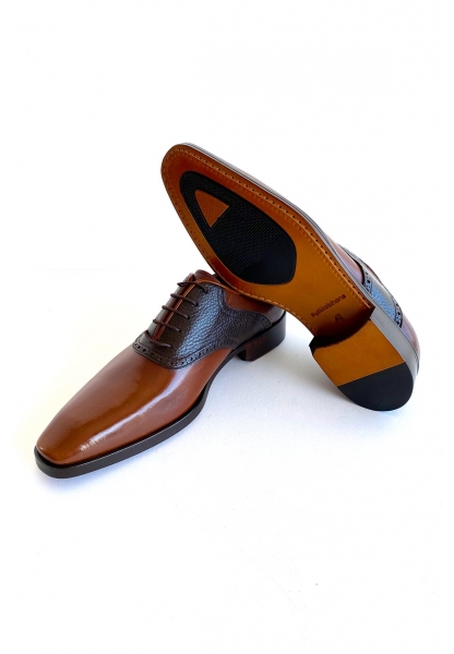 Ayakkabıhane Özel Üretim Kösele Taban Bufalo Ve Geyik Deri Kahve Erkek Klasik Ayakkabı AH0305ÖZEL23
