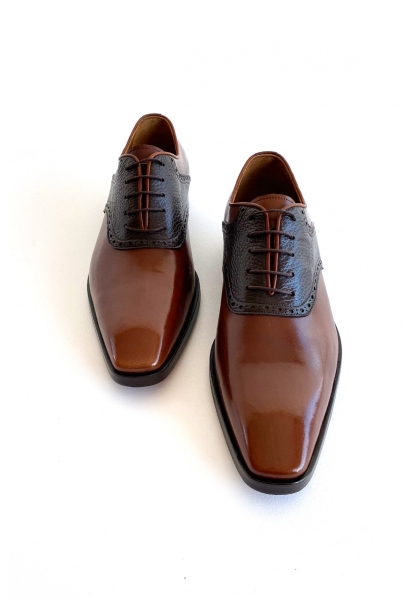 Ayakkabıhane Özel Üretim Kösele Taban Bufalo Ve Geyik Deri Kahve Erkek Klasik Ayakkabı AH0305ÖZEL23