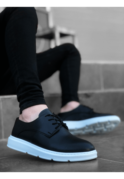 AHN0003 Bağcıklı Klasik Siyah Beyaz Yüksek Taban Casual Erkek Ayakkabı