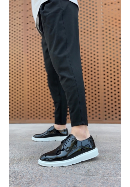 AHN0003 Bağcıklı Klasik  Siyah Rugan Yüksek Taban Casual Erkek Ayakkabı