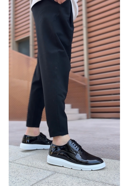 AHN0003 Bağcıklı Klasik  Siyah Rugan Yüksek Taban Casual Erkek Ayakkabı