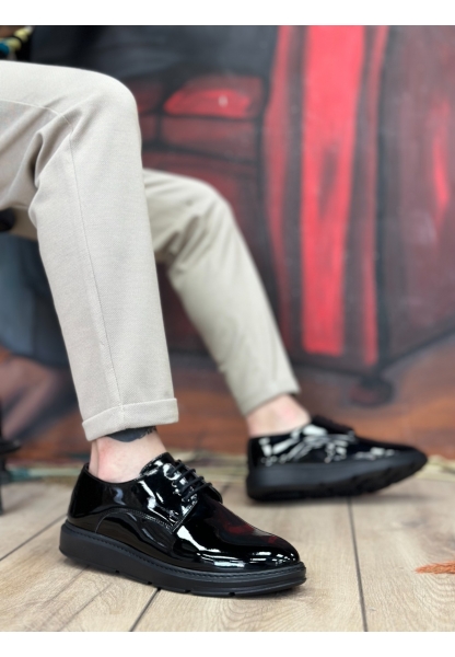 AHN0003 Bağcıklı Klasik  Siyah Siyah Taban Rugan Yüksek Taban Casual Erkek Ayakkabı
