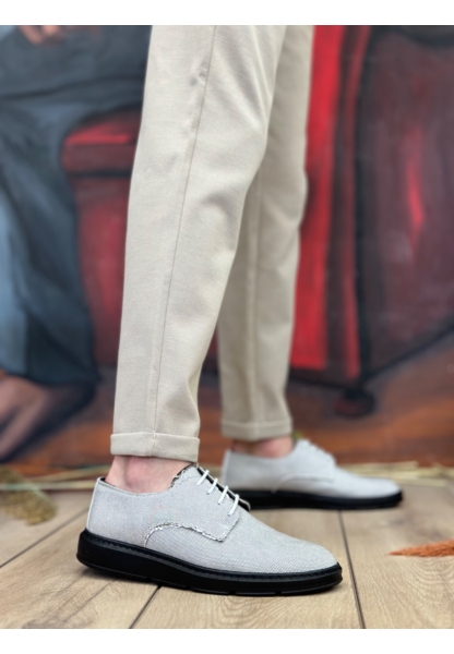 AHN0003 Bağcıklı Klasik Spor Gri Renk Siyah Taban Keten Yüksek Taban Casual Erkek Ayakkabı