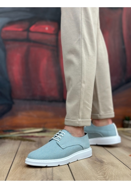 AHN0003 Bağcıklı Klasik Spor Keten Turkuaz Yüksek Taban Casual Erkek Ayakkabı