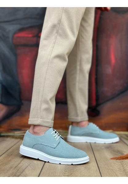 AHN0003 Bağcıklı Klasik Spor Keten Turkuaz Yüksek Taban Casual Erkek Ayakkabı