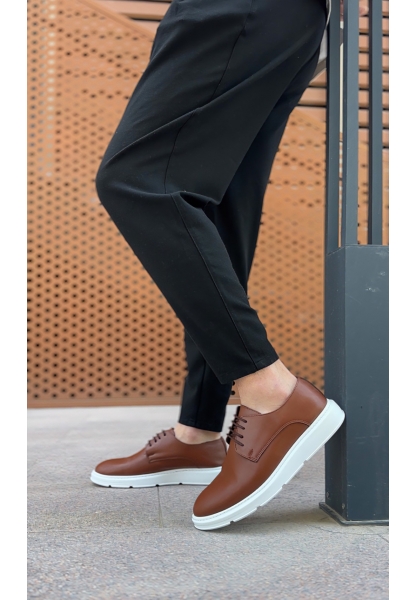 AHN0003 Bağcıklı Klasik Taba Beyaz Kalın Taban Casual Erkek Ayakkabı