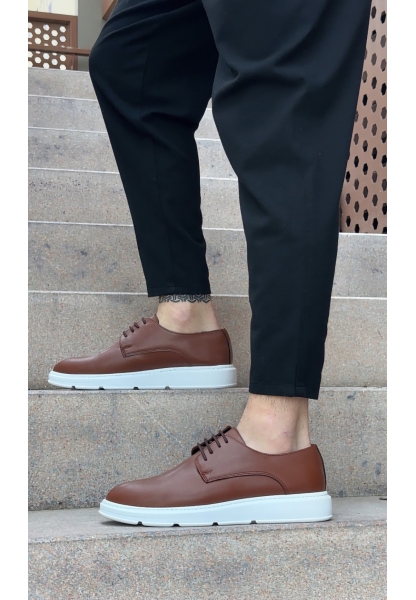 AHN0003 Bağcıklı Klasik Taba Beyaz Kalın Taban Casual Erkek Ayakkabı