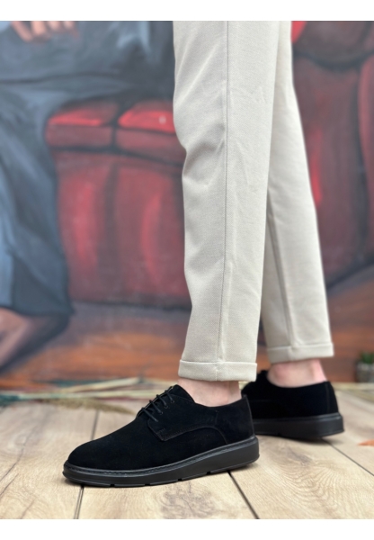 AHN0003 Bağcıklı Süet Klasik Siyah Yüksek Taban Casual Erkek Ayakkabı