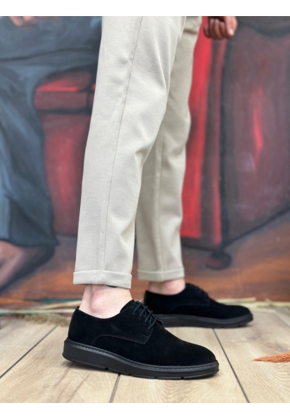 AHN0003 Bağcıklı Süet Klasik Siyah Yüksek Taban Casual Erkek Ayakkabı