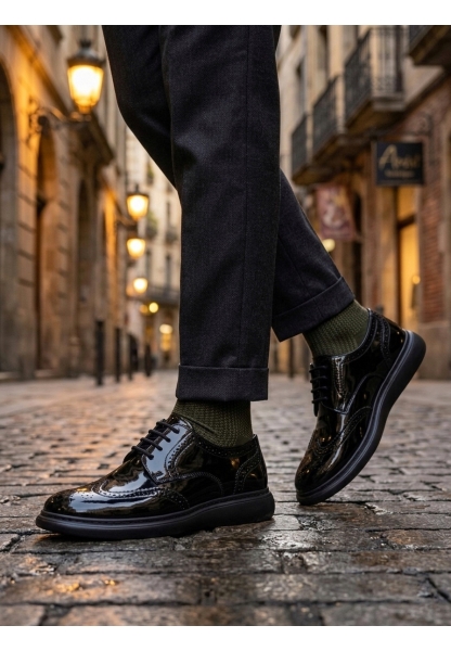 AHN0003 Yeni Sezon Siyah Rugan Lüks Brouge Klasik Ayakkabı