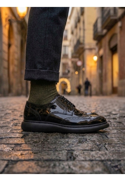 AHN0003 Yeni Sezon Siyah Rugan Lüks Brouge Klasik Ayakkabı