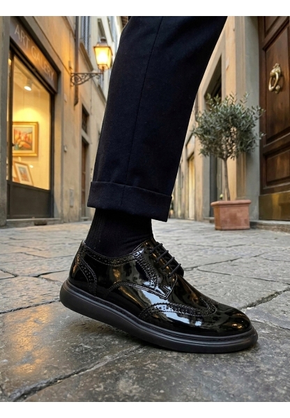 AHN0003 Yeni Sezon Siyah Rugan Lüks Brouge Klasik Ayakkabı