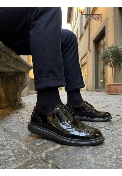 AHN0003 Yeni Sezon Siyah Rugan Lüks Brouge Klasik Ayakkabı