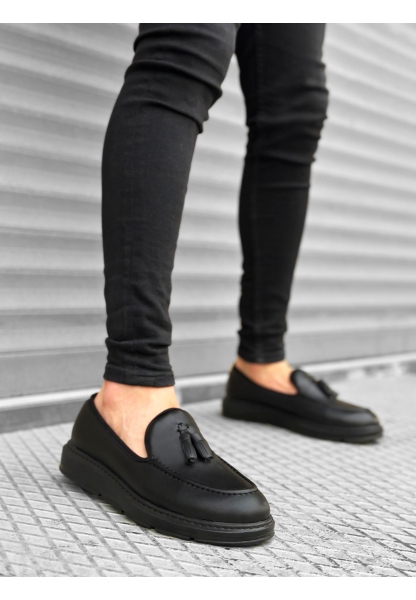 AHN0005 Bağcıksız Yüksek Siyah Taban Klasik Cilt Deri Püsküllü Corcik Erkek Ayakkabı