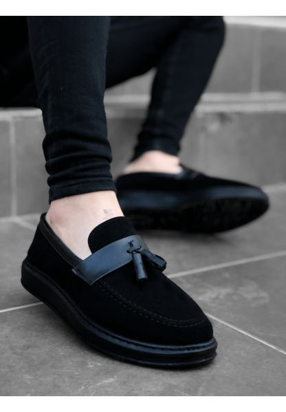 AHN0005 Bağcıksız Yüksek Taban Siyah Kemerli Klasik Püsküllü Corcik Erkek Ayakkabı