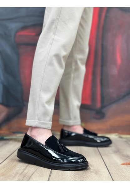 AHN0005 Bağcıksız Yüksek Taban Siyah Taban Klasik Süet Detaylı Püsküllü Corcik Erkek Ayakkabı