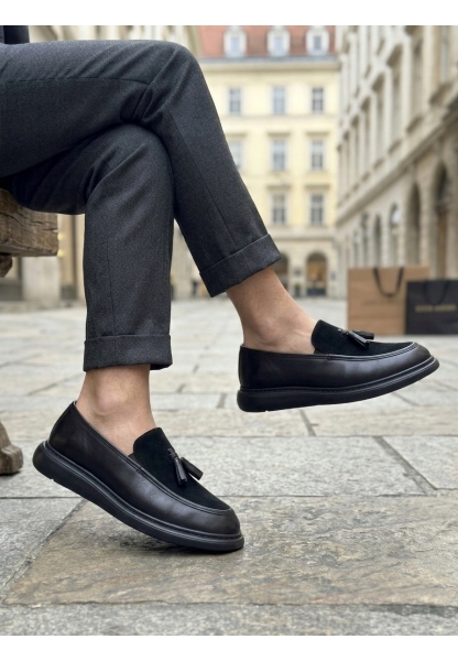 AHN0005 Yeni Sezon Kalın Tabanlı Siyah Süet Makosen Ayakkabı