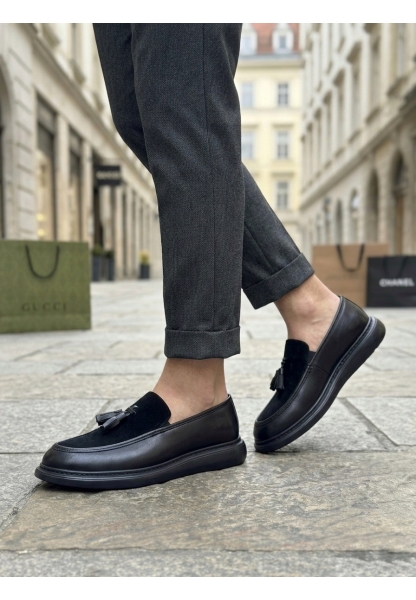 AHN0005 Yeni Sezon Kalın Tabanlı Siyah Süet Makosen Ayakkabı