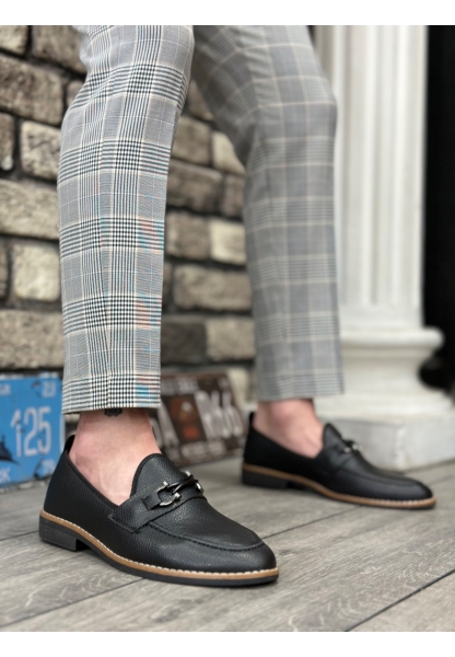 AHN0009 Cilt Püsküllü Corcik Siyah Çengel Tokalı Klasik Erkek Ayakkabısı