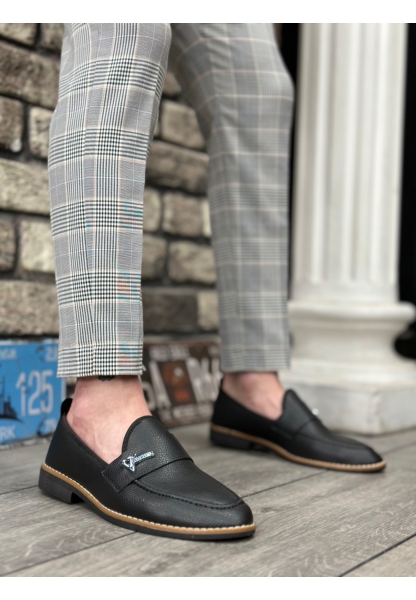 AHN0009 Cilt Püsküllü Corcik Siyah V Fashıon Tokalı Klasik Erkek Ayakkabısı