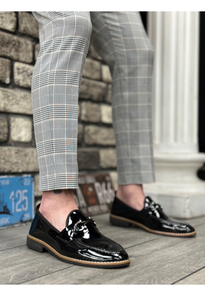 AHN0009 Rugan Püsküllü Corcik Siyah Çengel Tokalı Klasik Erkek Ayakkabısı