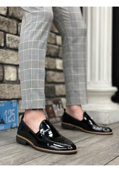 AHN0009 Rugan Püsküllü Corcik Siyah V Fashıon Tokalı Klasik Erkek Ayakkabısı