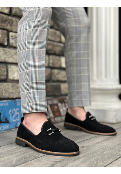 AHN0009 Süet Püsküllü Corcik Siyah Çengel Tokalı Klasik Erkek Ayakkabısı