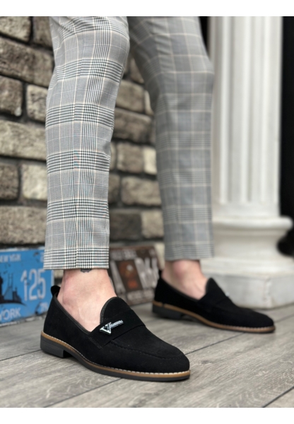 AHN0009 Süet Püsküllü Corcik Siyah V Fashıon Tokalı Klasik Erkek Ayakkabısı