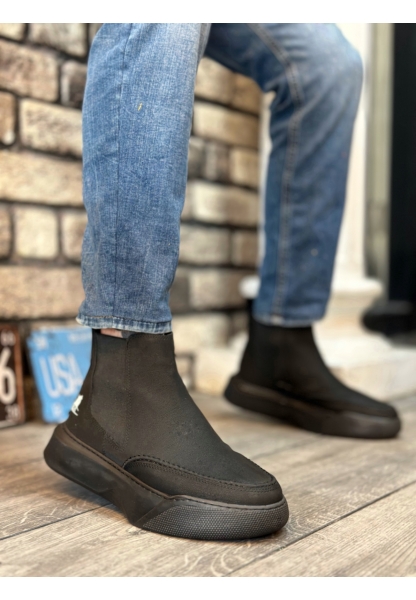 AHN0150 Bağcıksız Bantlı Erkek Yüksek Taban Yeni Siyah Taban Spor Bot