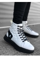 AHN0159 Bağcıklı Beyaz Kapitone Siyah Taban Erkek Yüksek Taban Spor Bot