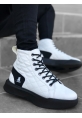 AHN0159 Bağcıklı Beyaz Kapitone Siyah Taban Erkek Yüksek Taban Spor Bot