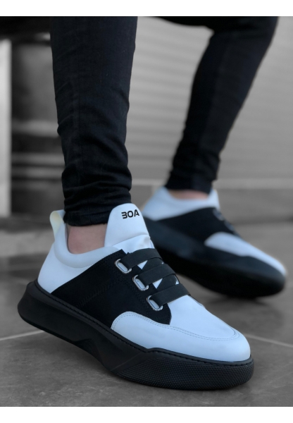 AHN0160 Bantlı Erkek Yüksek Taban Beyaz Siyah Spor Ayakkabı