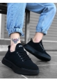 AHN0163 Bağcıklı Erkek Yüksek Taban Siyah Spor Ayakkabı